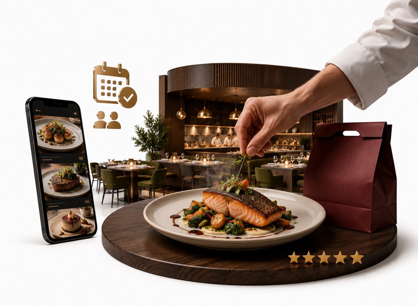 Restaurant digital experience with menu, reservations, takeout, and reviews
